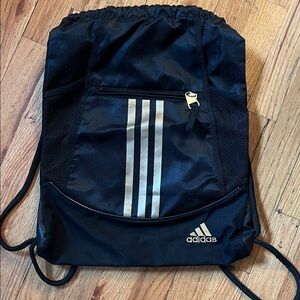 adidas Black Drawstring Backpack with Silver Three Stripes